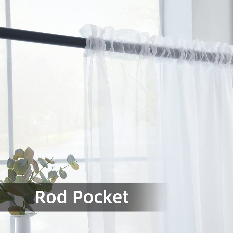 youleyar Solid Sheer Rod Pocket Curtain Voile Draperies 2 Panels White Beige Black Grey Coffee 52 Inch Width 54 Inch Long 1 Pair for Kitchen Bedroom Children Living Room Yard(White,52Wx54L) - Image 3